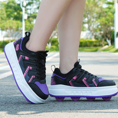 Black Hidden-Wheel Roller Skate Shoes – 4-Wheel Fun Sneakers for Kids