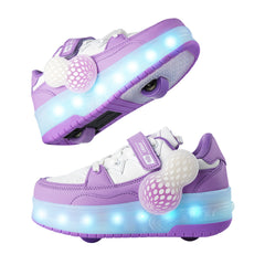 Purple Hidden-Wheel Roller Skate Shoes –2-Wheel Fun Sneakers for Kids