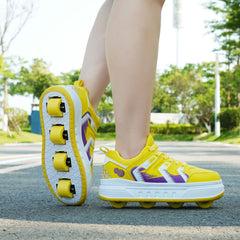 Yellow Hidden-Wheel Roller Skate Shoes – 4-Wheel Fun Sneakers for Kids