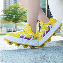 Yellow Hidden-Wheel Roller Skate Shoes – 4-Wheel Fun Sneakers for Kids