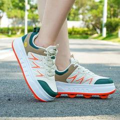 Green Hidden-Wheel Roller Skate Shoes – 4-Wheel Fun Sneakers for Kids