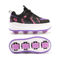 Black Hidden-Wheel Roller Skate Shoes – 4-Wheel Fun Sneakers for Kids