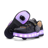 Black Hidden-Wheel Roller Skate Shoes –2-Wheel Fun Sneakers for Kids