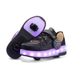 Black Hidden-Wheel Roller Skate Shoes –2-Wheel Fun Sneakers for Kids