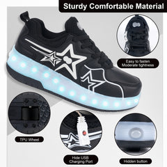 Black Hidden-Wheel Roller Skate Shoes –2-Wheel Fun Sneakers for Kids