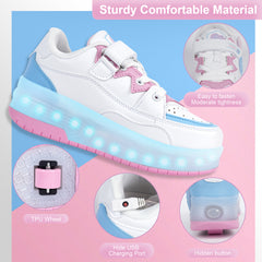 Pink Hidden-Wheel Roller Skate Shoes –2-Wheel Fun Sneakers for Kids