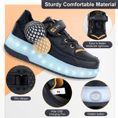 Black Hidden-Wheel Roller Skate Shoes –2-Wheel Fun Sneakers for Kids