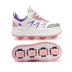 Girls’ Pink Hidden-Wheel Roller Skate Shoes – 4-Wheel Fun Sneakers for Kids