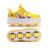Yellow Hidden-Wheel Roller Skate Shoes – 4-Wheel Fun Sneakers for Kids