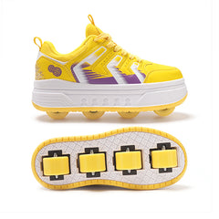 Yellow Hidden-Wheel Roller Skate Shoes – 4-Wheel Fun Sneakers for Kids