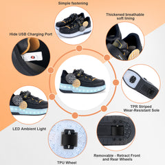 Black Hidden-Wheel Roller Skate Shoes –2-Wheel Fun Sneakers for Kids