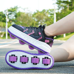 Black Hidden-Wheel Roller Skate Shoes – 4-Wheel Fun Sneakers for Kids