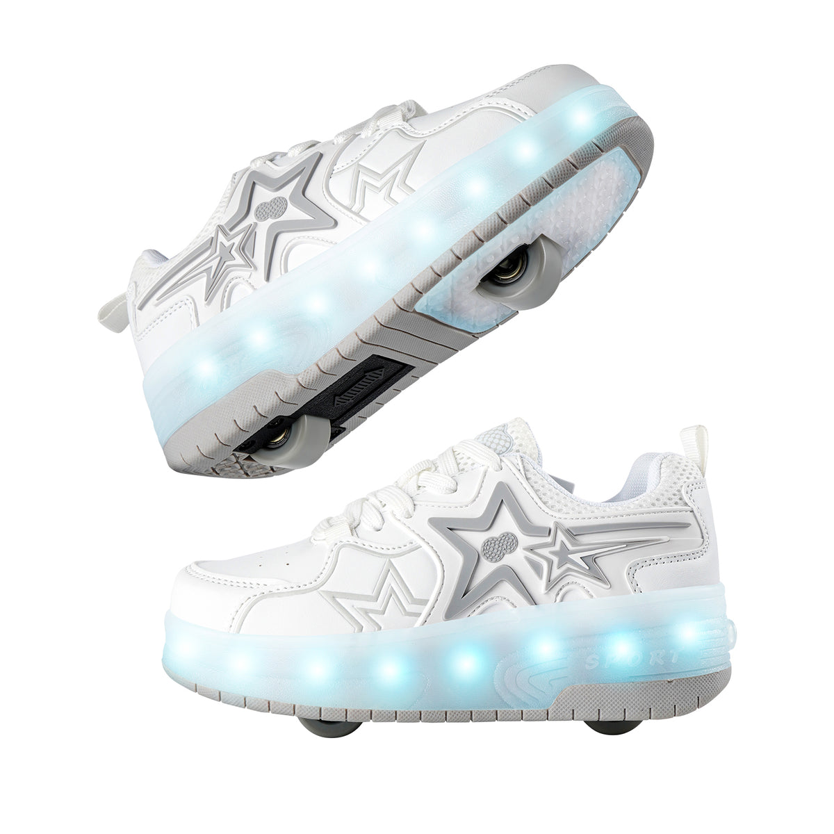 White Hidden-Wheel Roller Skate Shoes –2-Wheel Fun Sneakers for Kids