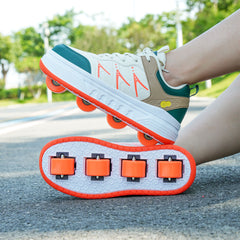 Green Hidden-Wheel Roller Skate Shoes – 4-Wheel Fun Sneakers for Kids