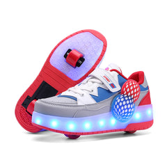 Red/Blue Hidden-Wheel Roller Skate Shoes –2-Wheel Fun Sneakers for Kids