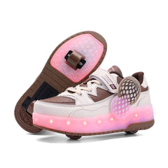 Brown Hidden-Wheel Roller Skate Shoes –2-Wheel Fun Sneakers for Kids