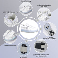 White Hidden-Wheel Roller Skate Shoes –2-Wheel Fun Sneakers for Kids