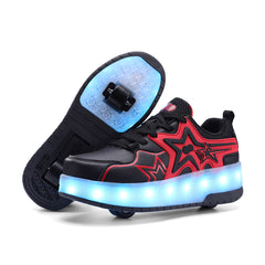 Black/Red Hidden-Wheel Roller Skate Shoes –2-Wheel Fun Sneakers for Kids