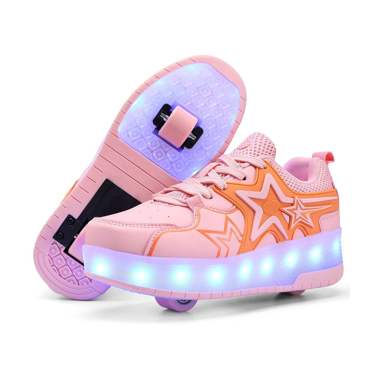Orange Hidden-Wheel Roller Skate Shoes –2-Wheel Fun Sneakers for Kids