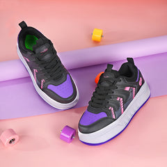 Black Hidden-Wheel Roller Skate Shoes – 4-Wheel Fun Sneakers for Kids